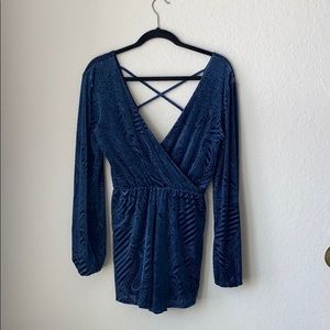 Ecote Crushed Velvet Romper in Navy Blue